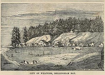 Pen and Ink Sketch of the City of Whatcom, Bellingham Bay